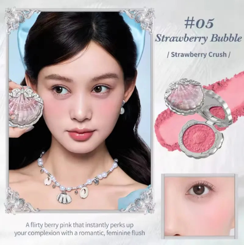 Flower Knows Moonlight Mermaid Series Glitter Eyeshadow Palette High Pigment Shell Jewelry Blush Makeup Brush Set Matte Finish