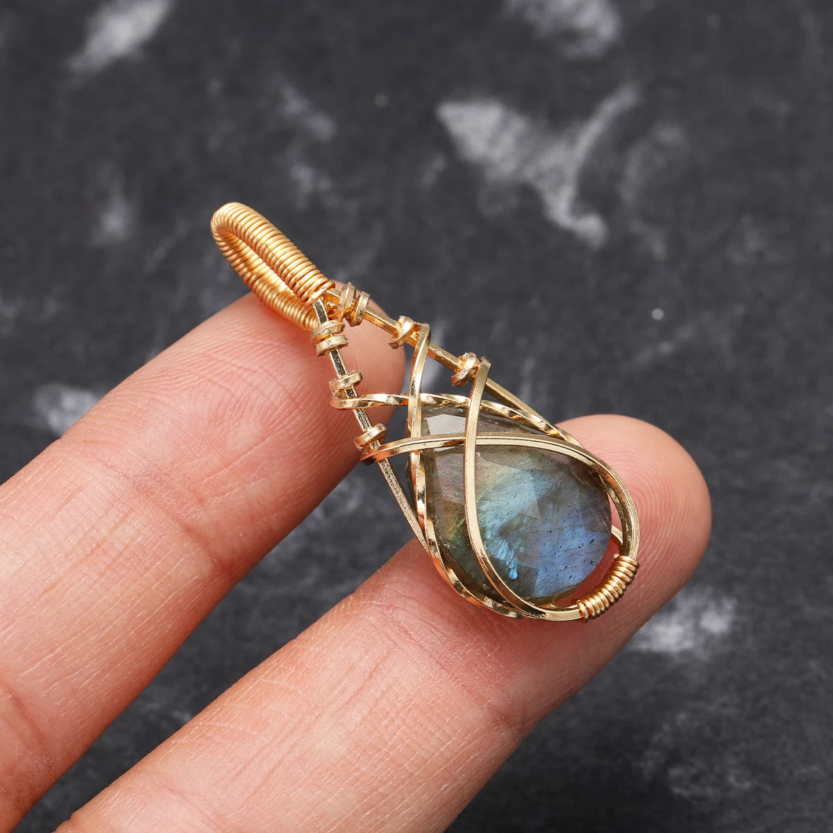 Natural Stone Crystal Teardrop Pendant Necklace – Elegant Women’s Jewelry, Stainless Steel Chain Gift