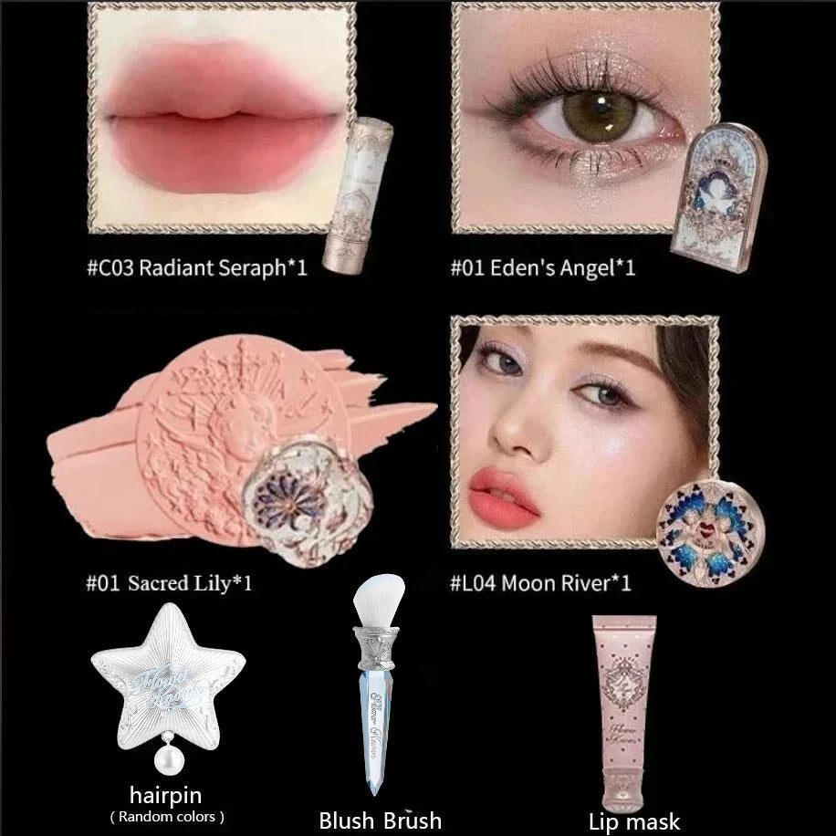 Flower Know Little Angel Collection Makeup Gift Box Eyeshadow Blush Cream Matte Lipstick Highlighter Full Kit All In One