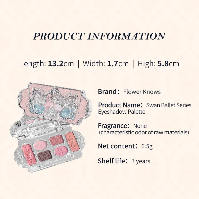 Flower Knows Makeup Sets Swan Ballet Eyeshadow Palette Matte Glow Shimmer Powder Blush Moisturizing Lipstick Highlighter Kit