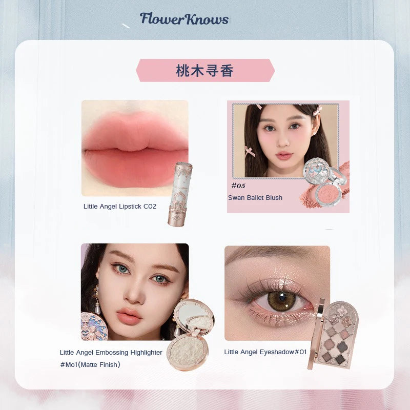 Flower Knows Gift Set Little Angel Lip Glaze Original Matte Blush For Cheeks Vegan Long Lasting Eyeshadow Palette Make Up Set