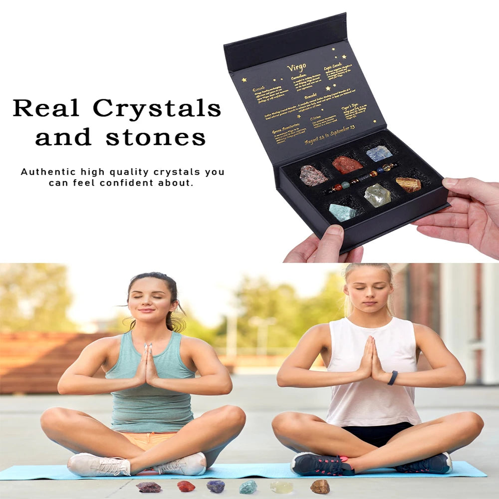 Zodiac Constellation Gift Set – Natural Stone Bracelet & Crystal Box for Astrology Lovers