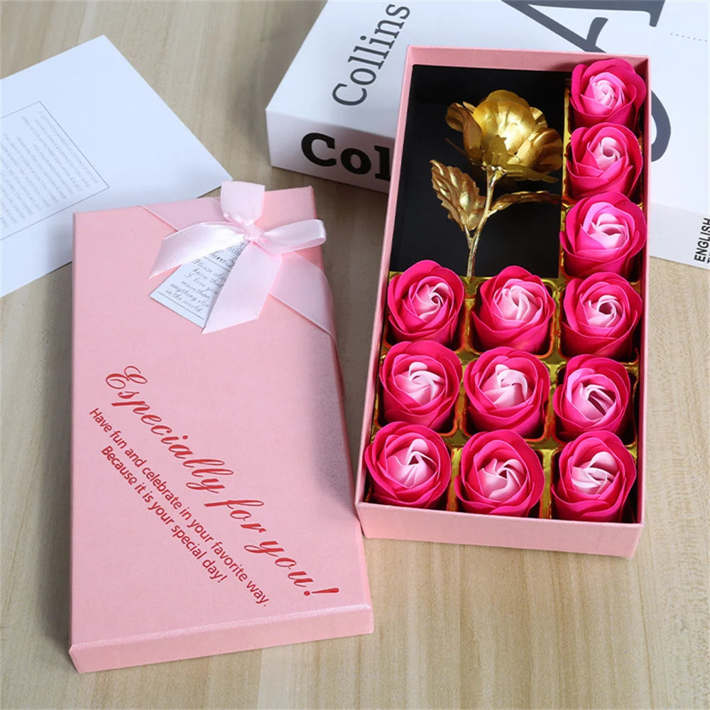 Romantic Rose Soap Gift Box with Golden Rose – Elegant Floral Set for Valentine's Day, Anniversaries & Special Occasions