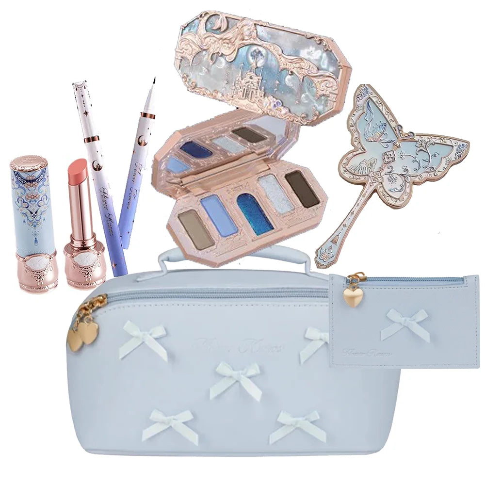Flowerknows All In One Mackup Set Gift Box Flower Knows Glitter Eye Shadow Palette Blusher Long Lasting Gloss Lipstick With Bag