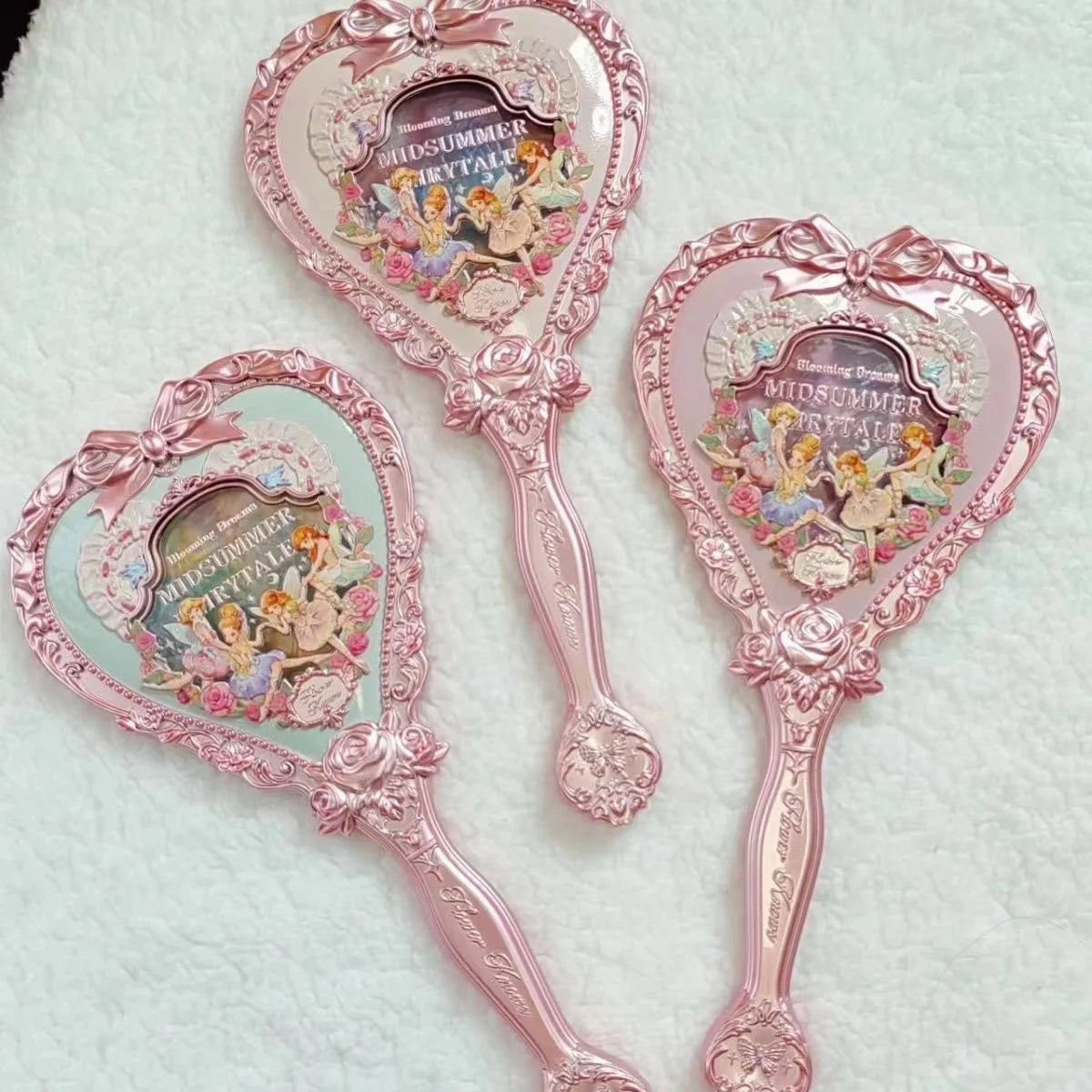 Flower Knows Little Angel Series Hand Holding Mirror 3 Types Exquisite Relief Makeup Tools