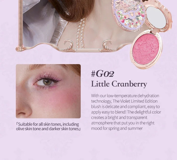 Flower Knows Makeup Strawberry Rococo Violet Series Embossed Blush Palette Lightweight, Smooth,Long-lasting Face Enhancing