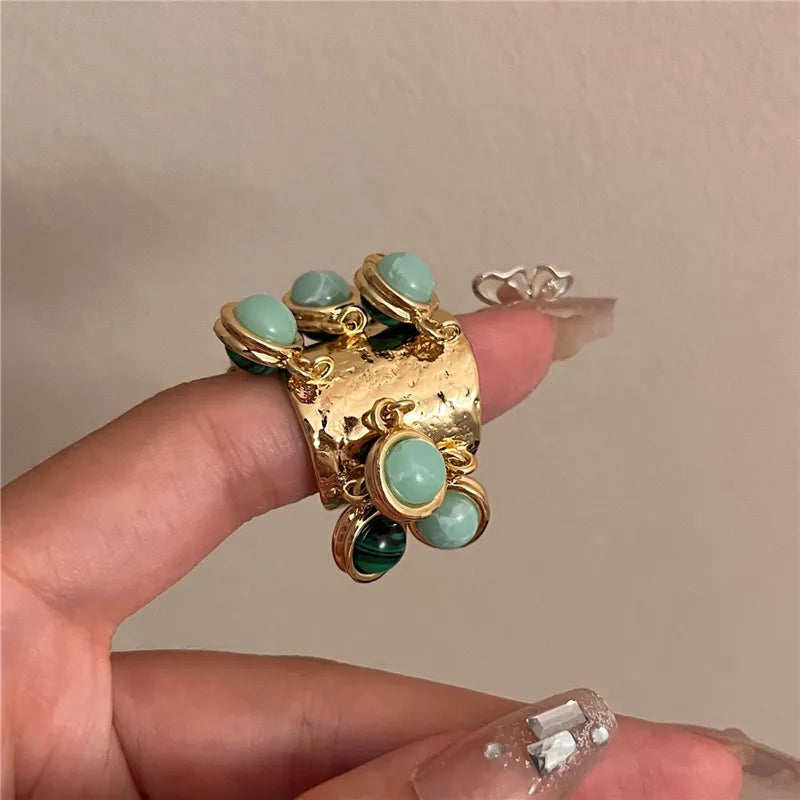 Vintage Multicolor Stone Statement Ring – Open Adjustable Ring for Women, Bohemian Chic Jewelry