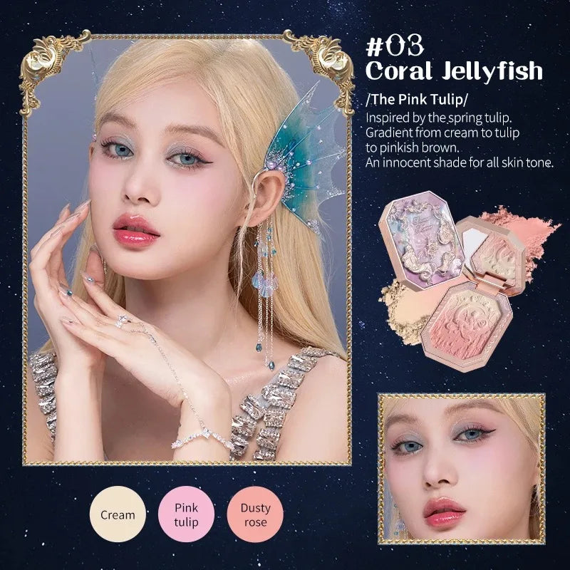 Flower Knows Moonlight Mermaid Cheek Blush Powder Gradient Blusher in Matte Finish Vegan Cruelty Free Private Label Makeup
