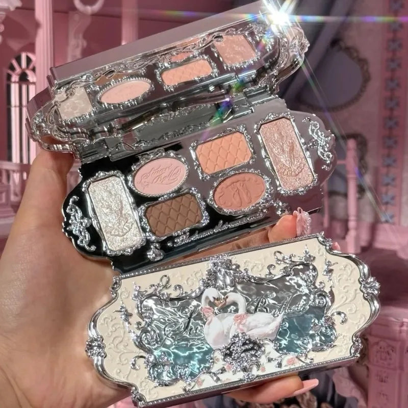Flower Knows Makeup Sets Swan Ballet Eyeshadow Palette Matte Glow Shimmer Powder Blush Moisturizing Lipstick Highlighter Kit