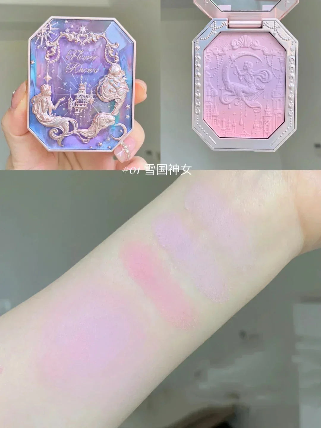 Flower Knows Cheek Blush Moonlight Mermaid Tri-Color Gradient Blusher in Matte Finish Vegan Cruelty Free Private Label Makeup