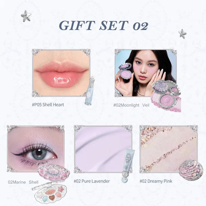 Flower Knows Shell Jewel Collection Professional Makeup Gift Set Eyeshadow Blush Lip Glaze Setting Powder Correcting Primer Kit