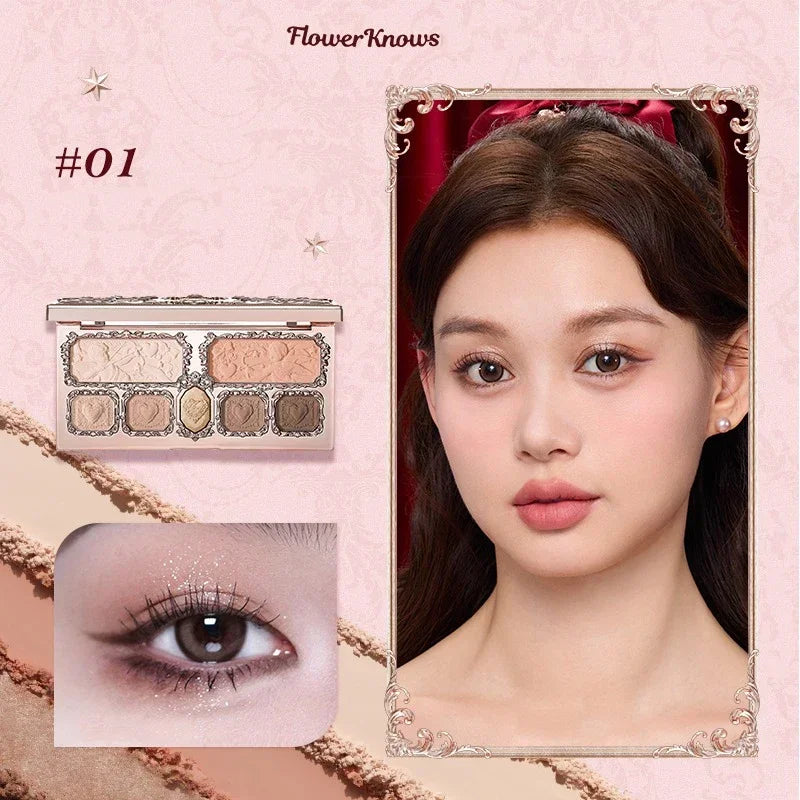 Flower Knows Swan Ballet Eyeshadow Palette Matte Fine Shimmer Pearl Face Palette 6 Colour Glitter Eye Shadow
