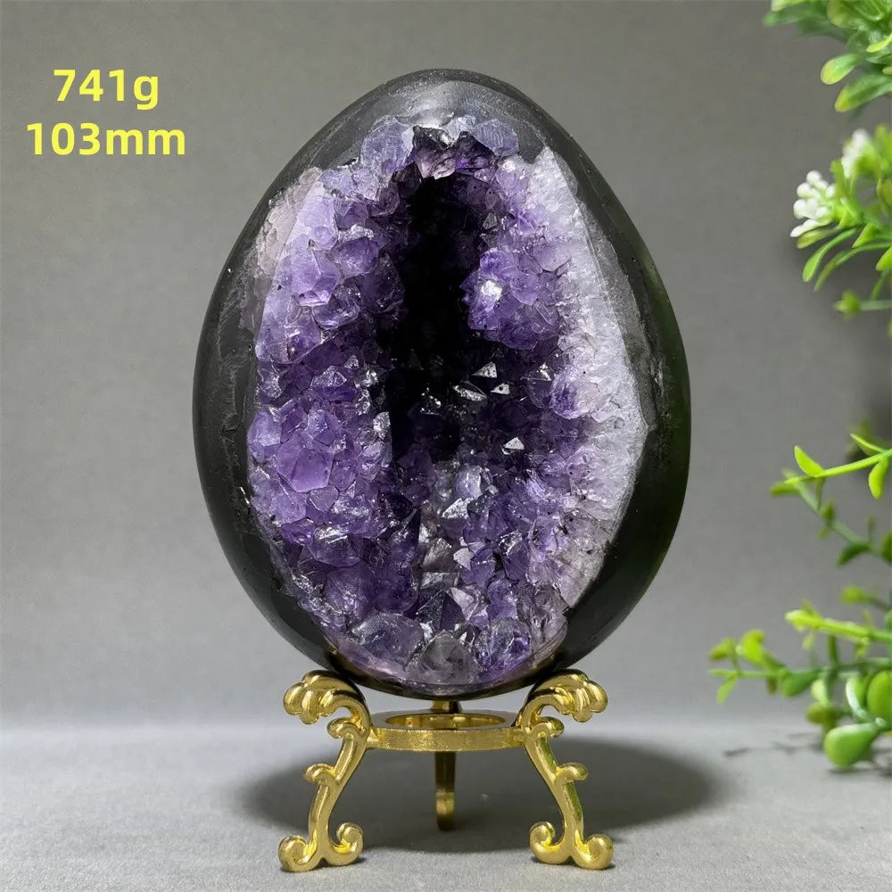 Natural Amethyst Cluster Dinosaur Egg – Quartz Crystal Cave for Spiritual Energy, Healing & Home Decoration