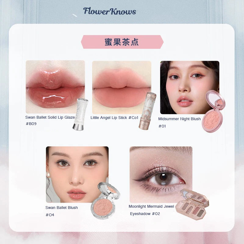 Flower Knows Gift Set Little Angel Lip Glaze Original Matte Blush For Cheeks Vegan Long Lasting Eyeshadow Palette Make Up Set