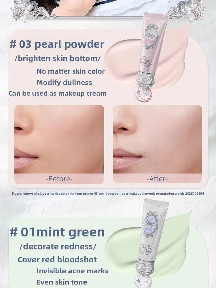 Makeup Flower Knows Shell Pearl Collection Primer Coloring Makeup Base Face Milk Brightening and Holding Make Up Concealer