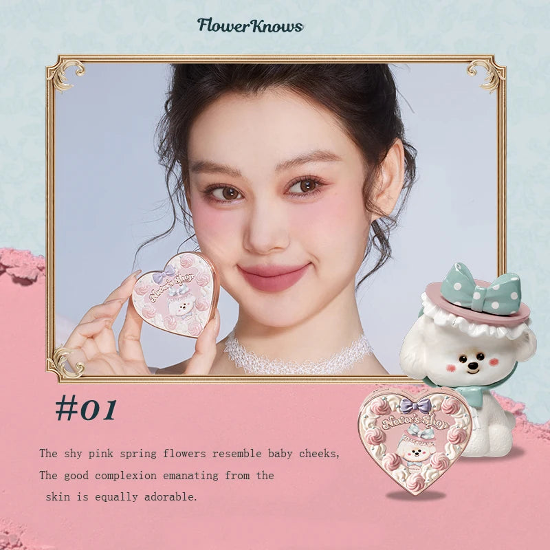Never's Shop Collection Flower Knows Velvet Blush Cute Makeup Blushes Cruelty-Free Powder Blush Shape Face for a Matte Finish