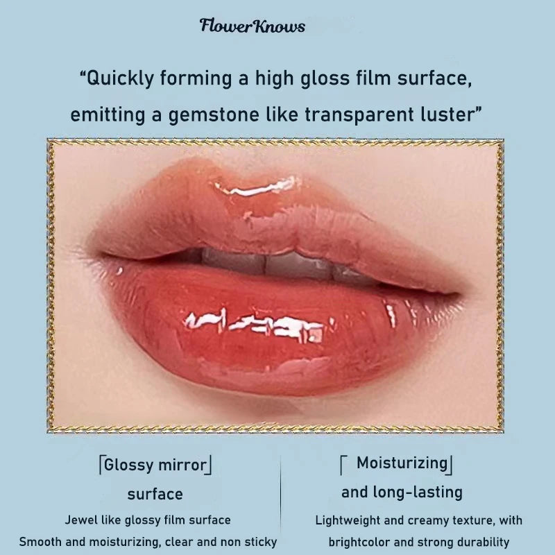 Flower Knows Moonlight Mermaid Series Jewelry Lip Glaze Moisturizing Non-sticky Glossy mirror surface Hydrating Long-lasting