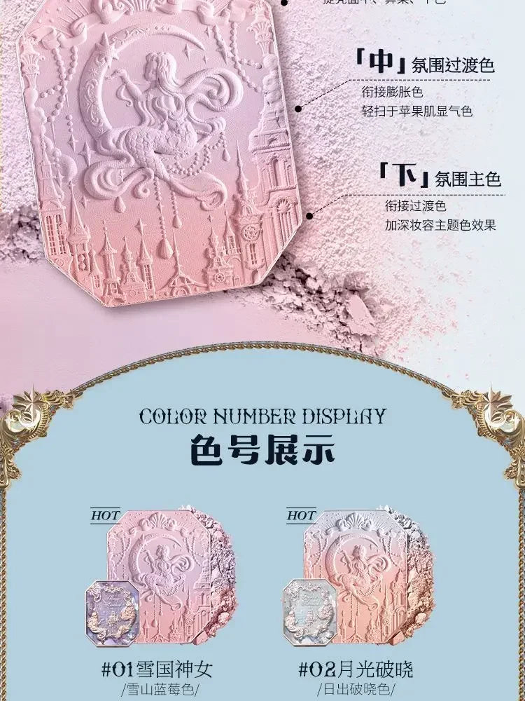 Flower Knows Moonlight Mermaid Gradient Blush Palette Long Lasting Matte Natural Brightening Multi-Color Combo Blush Makeup