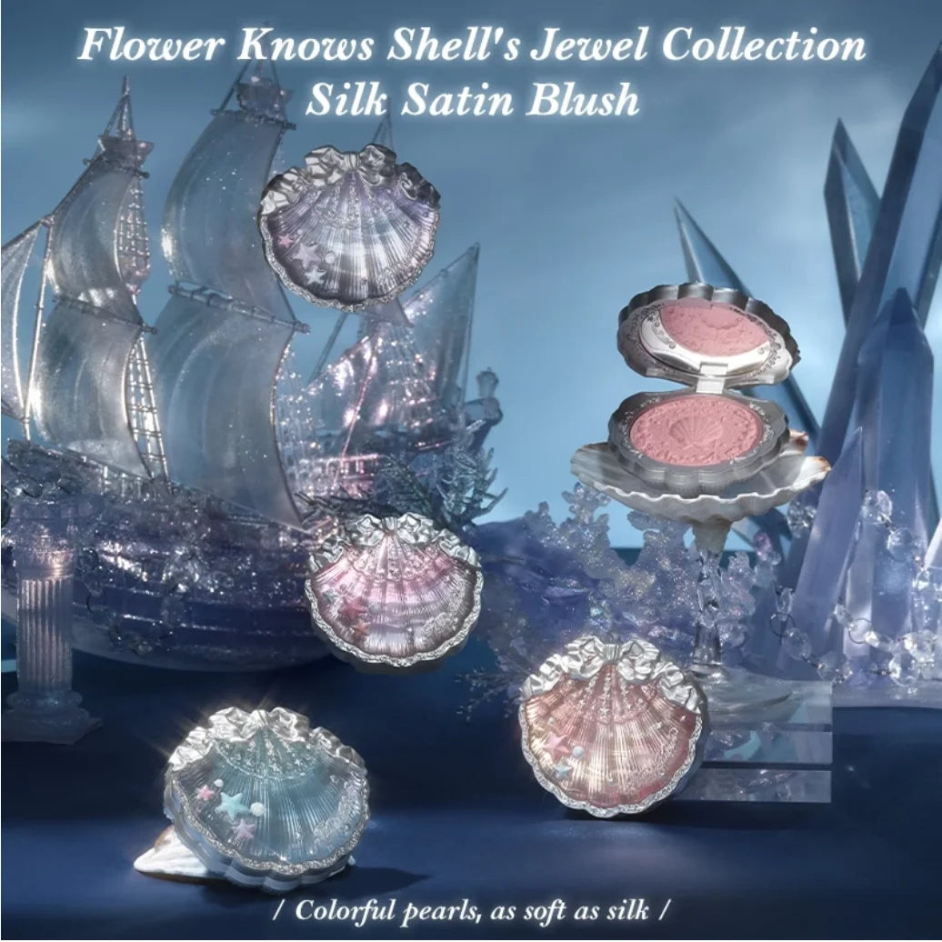 Flower Knows Shell's Jewel Collection Silk Satin Blush 5g Highlight Hybrid Colorful pearls, as soft as silk Beachy glow Makeup