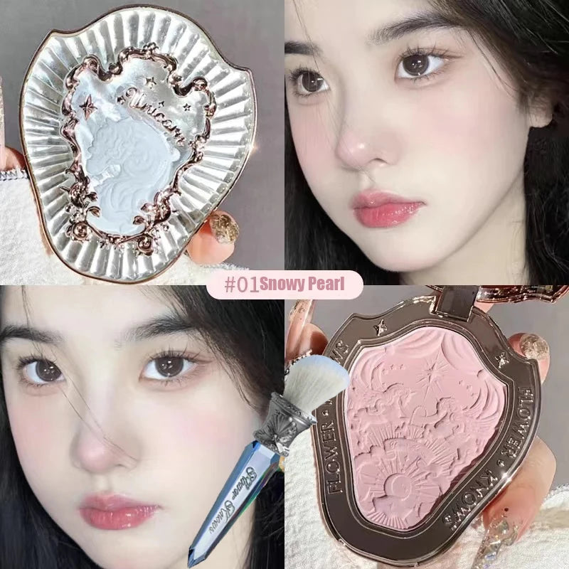 Flower Knows Swan Ballet Velvet Embossed Blush Matte Makeup Pressed Blusher Powder Pallet Women Gift Set