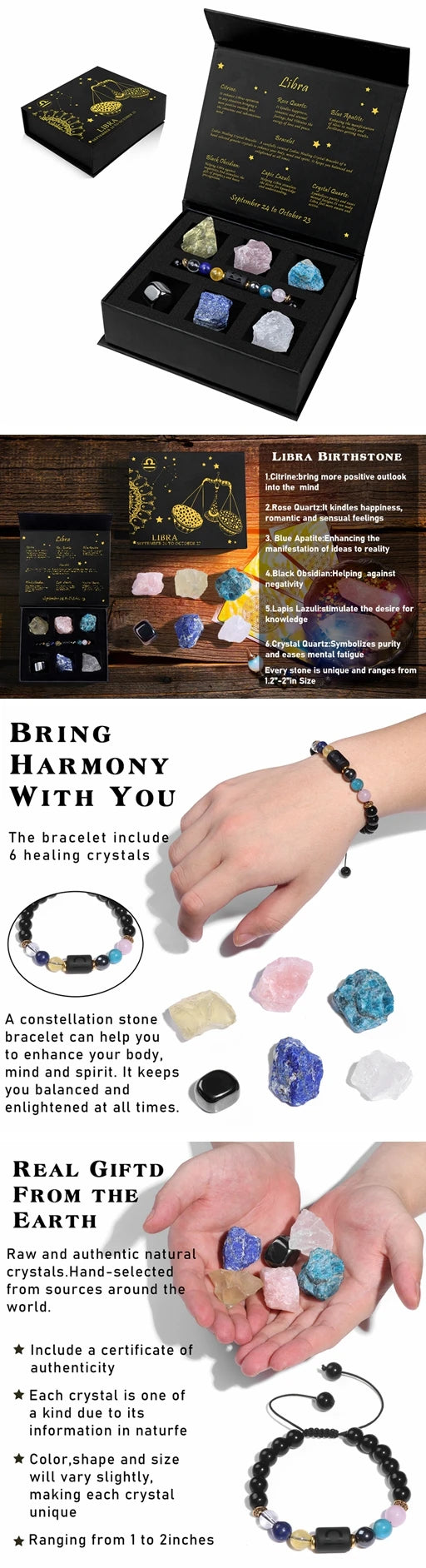 Zodiac Constellation Gift Set – Natural Stone Bracelet & Crystal Box for Astrology Lovers