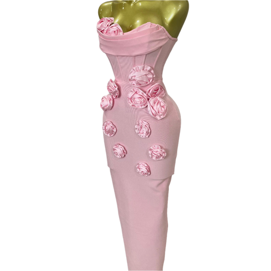 Sexy Fashion White Elegant Strapless Flower Bodycon Long Dress Women Casual Streetwear Club Birthday Party Slim Elegangt Dresses