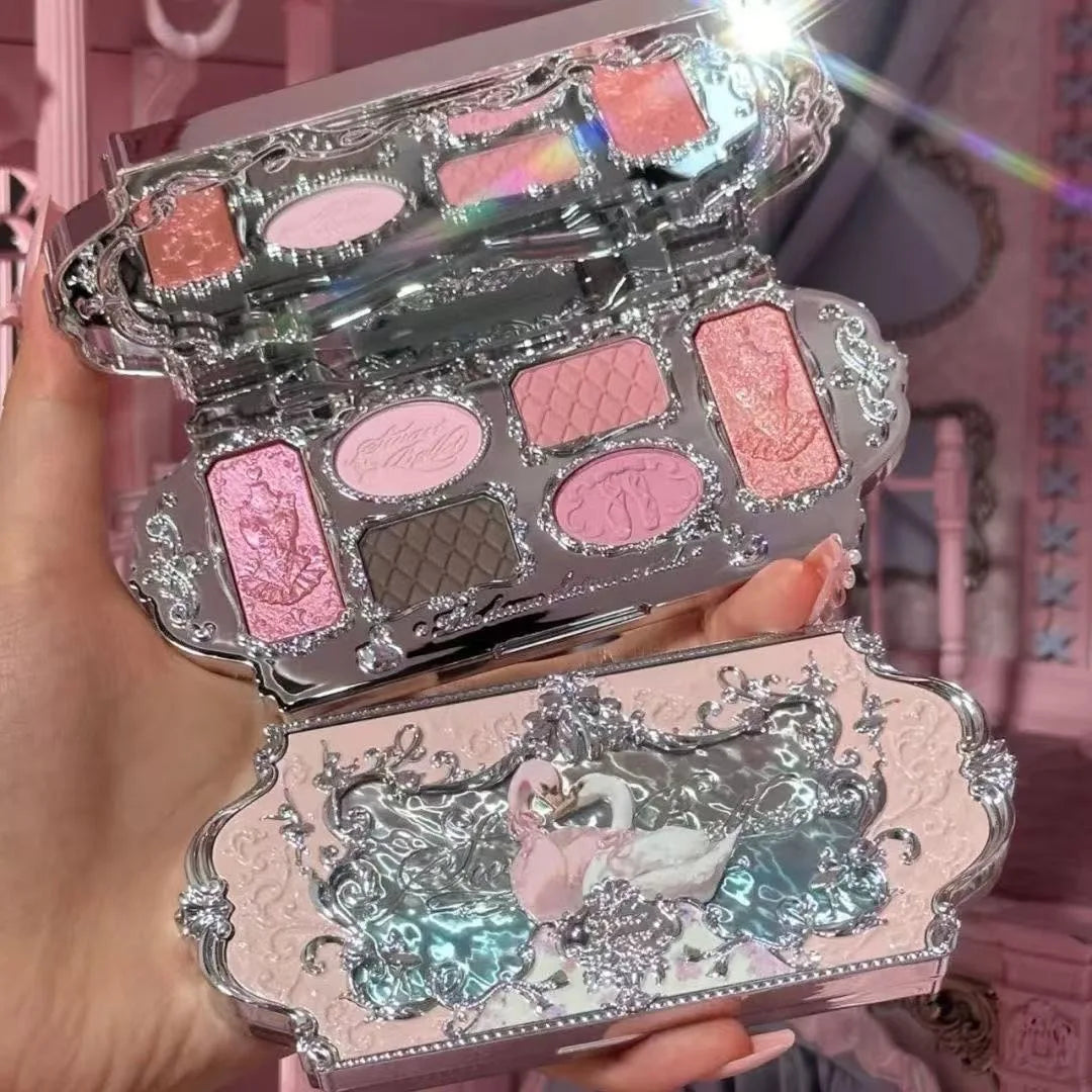 Flower Knows Makeup Sets Swan Ballet Eyeshadow Palette Matte Glow Shimmer Powder Blush Moisturizing Lipstick Highlighter Kit