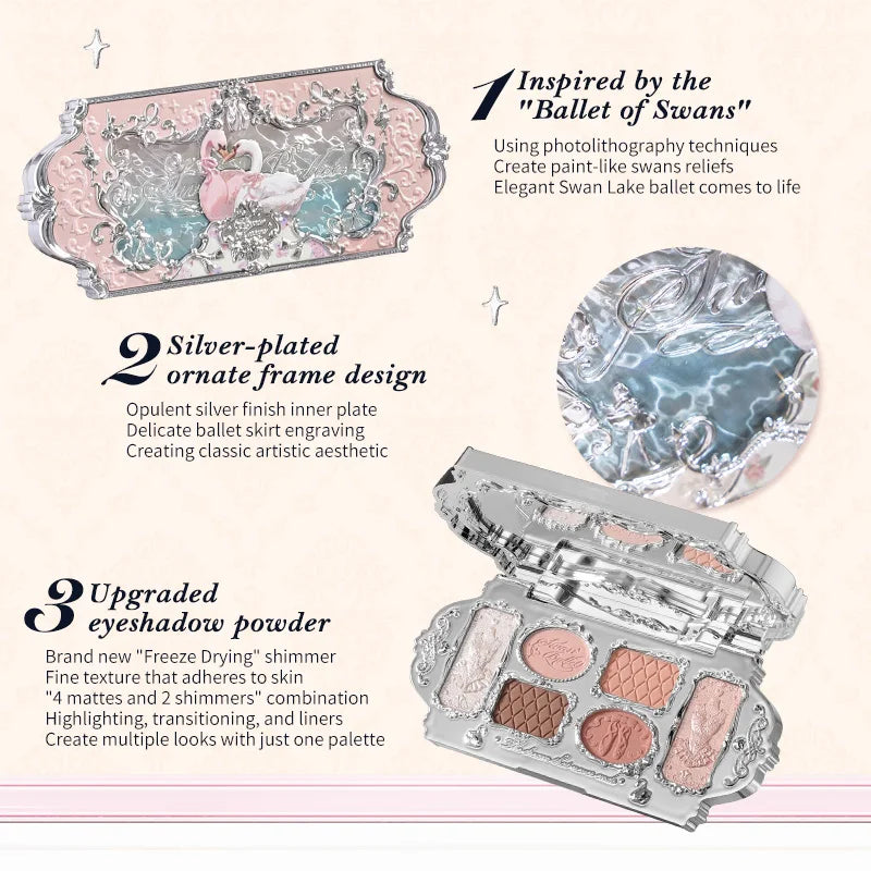 Flower Knows Makeup Sets Swan Ballet Eyeshadow Palette Matte Glow Shimmer Powder Blush Moisturizing Lipstick Highlighter Kit