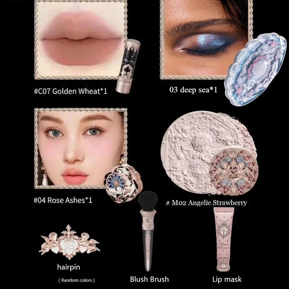 Flower Know Little Angel Collection Makeup Gift Box Eyeshadow Blush Cream Matte Lipstick Highlighter Full Kit All In One