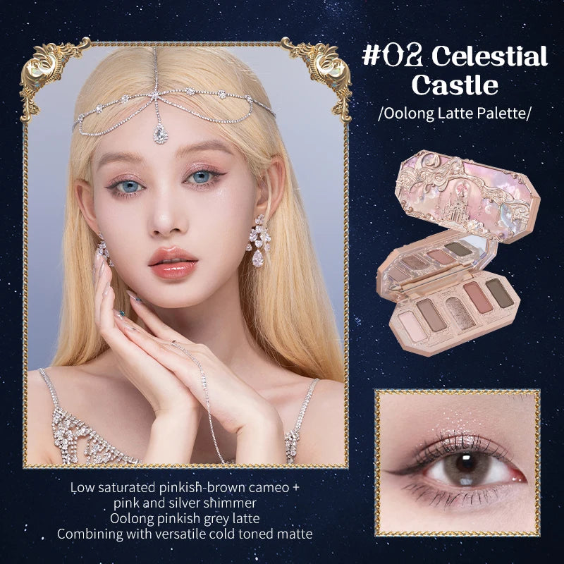 Flower Knows Moonlight Mermaid Series Glitter Eyeshadow Palette High Pigment Shell Jewelry Blush Makeup Brush Set Matte Finish