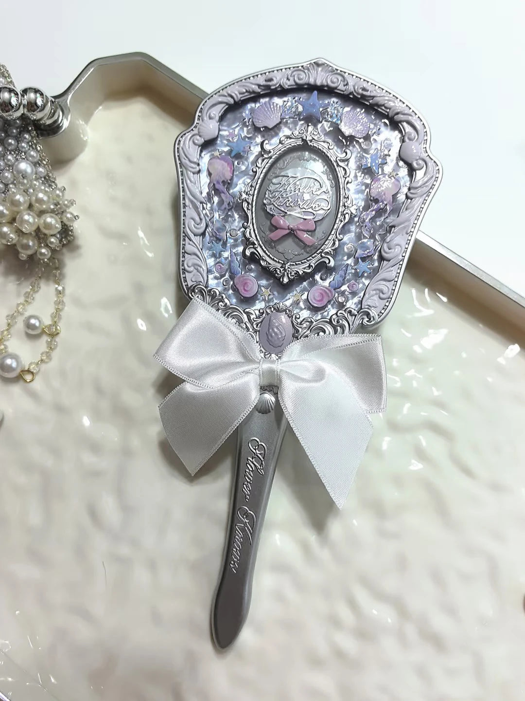 Flowerknows Makeup Hand  Shell Pearl Collection Makeup Mirrors High Beauty Portable Hand Mirror