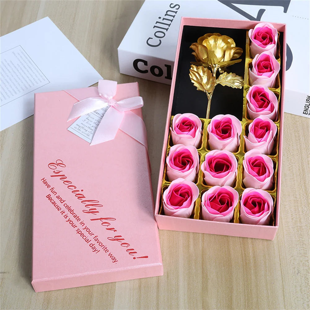 Romantic Rose Soap Gift Box with Golden Rose – Elegant Floral Set for Valentine's Day, Anniversaries & Special Occasions