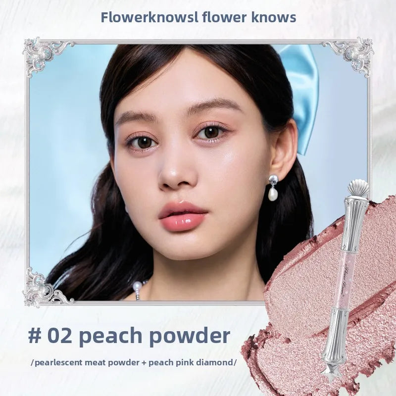 Flowerknows Shell Pearl Double Headed Silkworm Pen Smooth Color Holding Highlighter Makeup Long Lasting Lying Silkworm Pencil