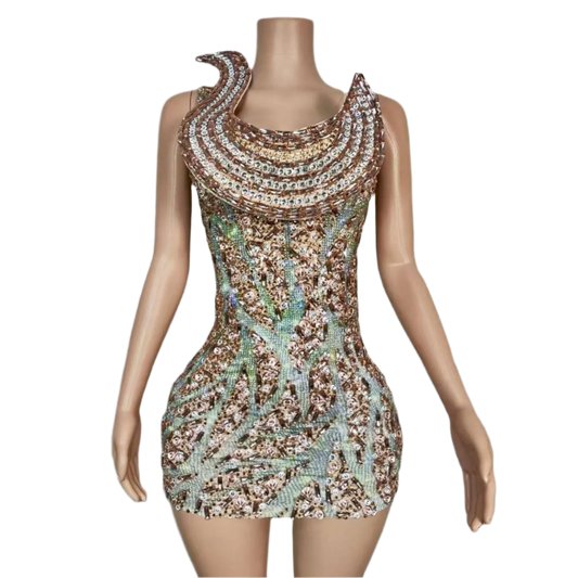 Sparkly Crystals Special Mini Dress Sexy Women Birthday Party Long Dress Photo Shoot Wear Show Stage Outfit Dinners Dress Wanyue