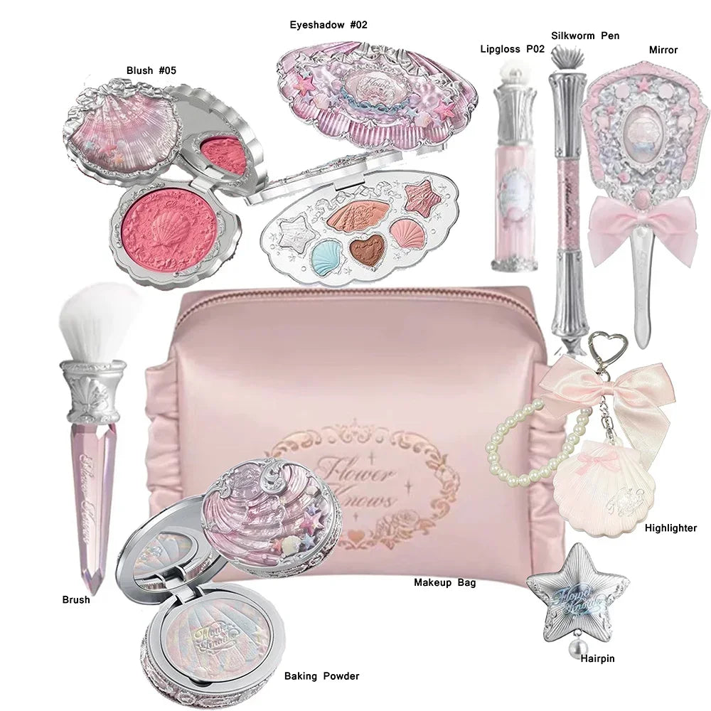 Flowerknows Shell's Jewel Collection Makeup Sets Eye Shadow Lip Gloss Blusher All In One Baking Powder Glitter Highlighter Kit