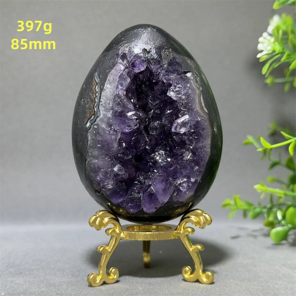 Natural Amethyst Cluster Dinosaur Egg – Quartz Crystal Cave for Spiritual Energy, Healing & Home Decoration