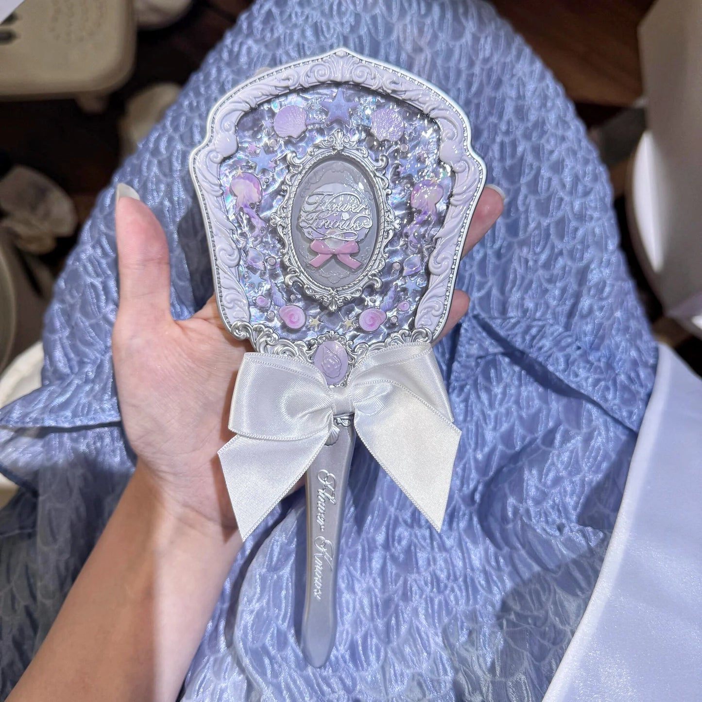 Flowerknows Makeup Hand  Shell Pearl Collection Makeup Mirrors High Beauty Portable Hand Mirror