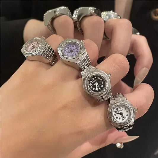 Vintage Punk Mini Watch Ring – Unique Quartz Timepiece for Men & Women | Stylish Retro Finger Accessory