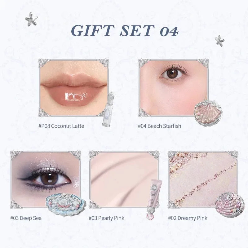 Flower Knows Shell Jewel Collection Professional Makeup Gift Set Eyeshadow Blush Lip Glaze Setting Powder Correcting Primer Kit