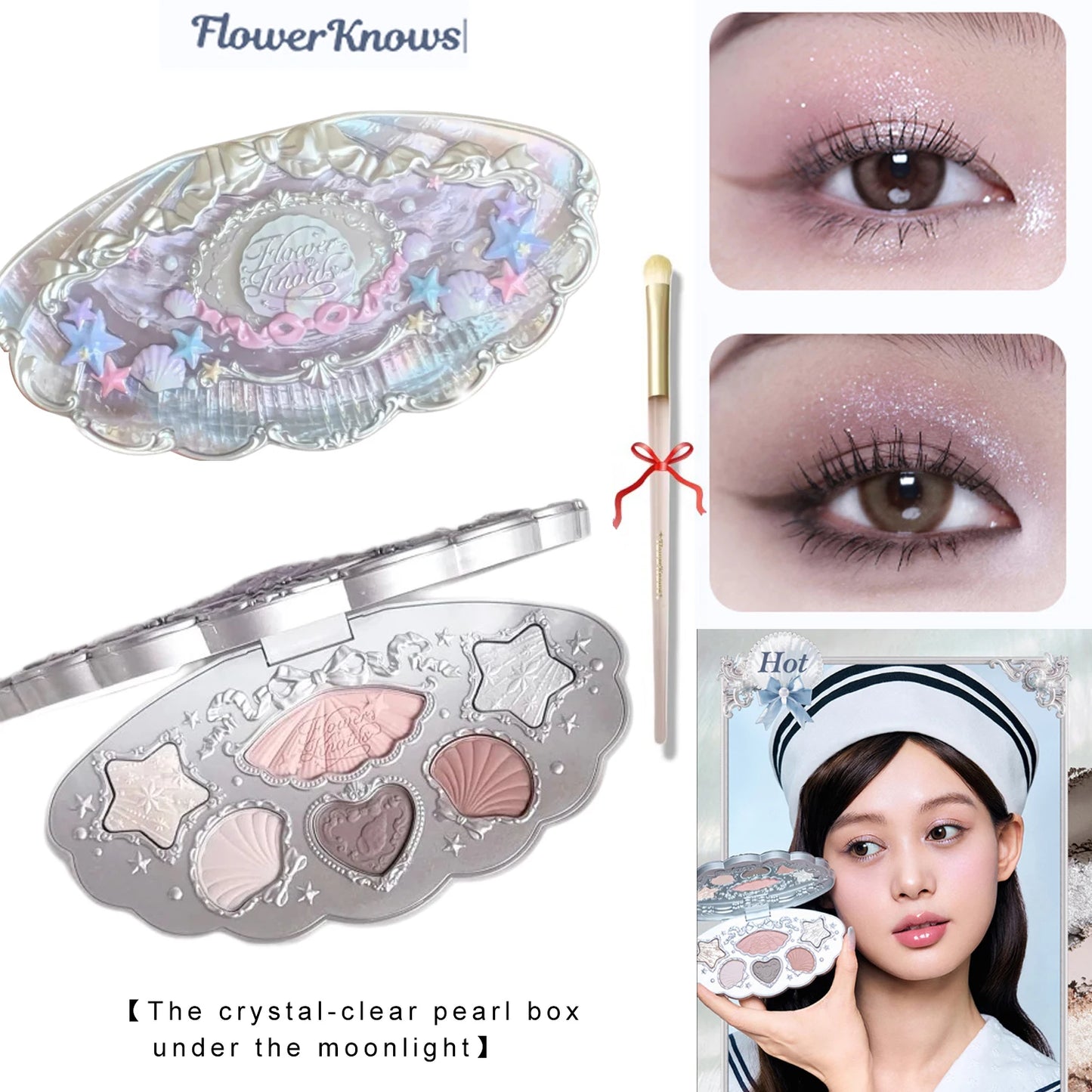 Flower Knows Shell Eyeshadow Palette 6 Colors Matte Shimmer Highly Pigmented Long Lasting Blendable Natural Look Makeup