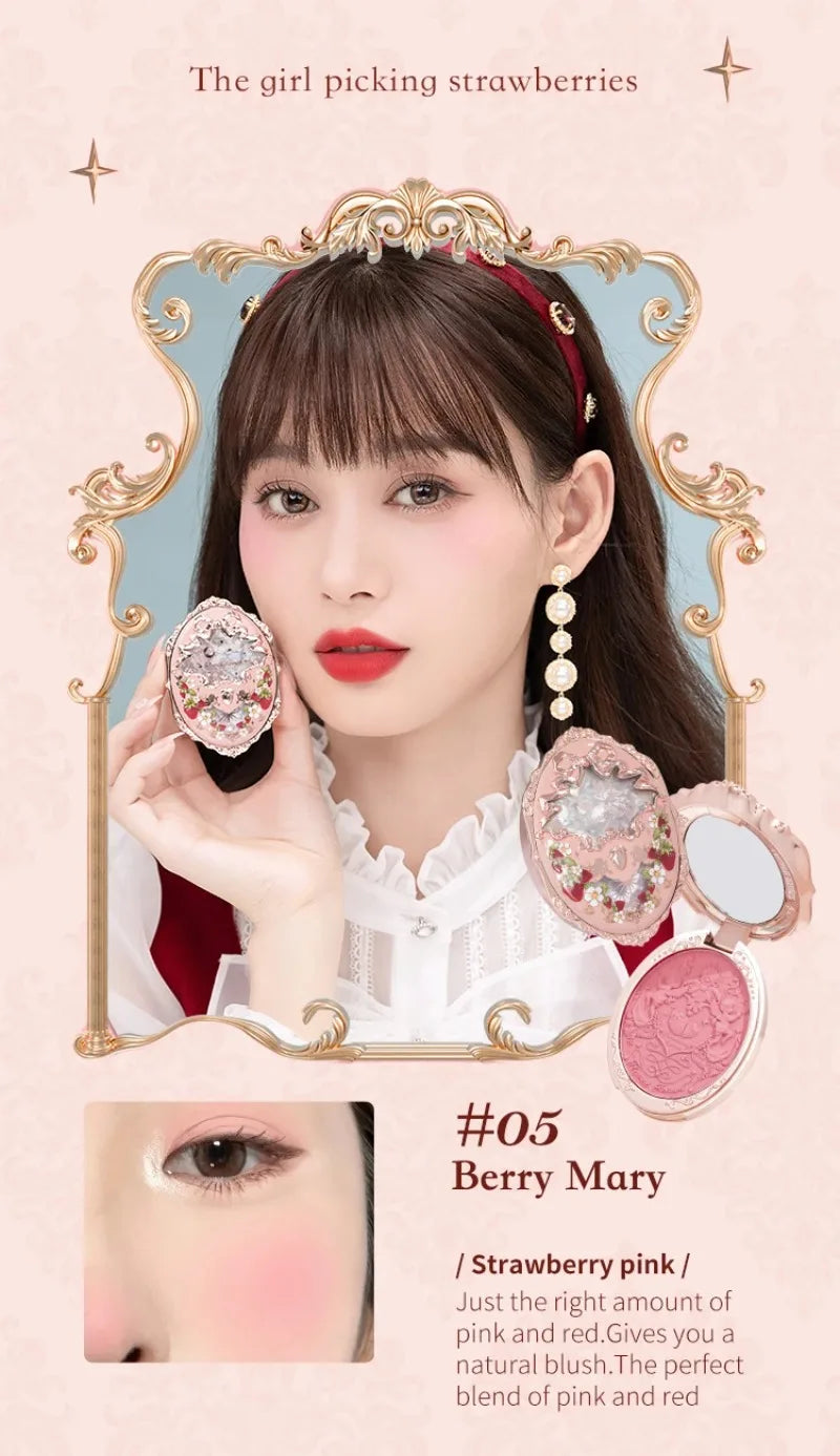 Flower Knows Strawberry Rococo Series Embossed Blush 5g Blush Powder Berry Mary Blusher Palette Makeup Profesional