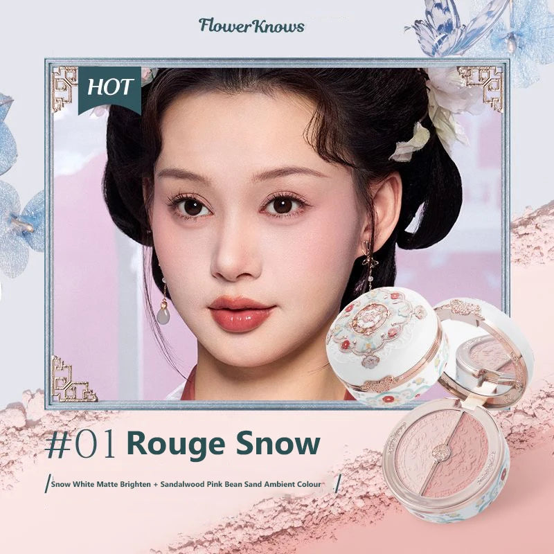 Flower Knows Swan Ballet Velvet Embossed Blush Matte Makeup Pressed Blusher Powder Pallet Women Gift Set