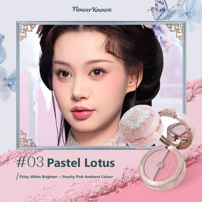 Flower Knows Swan Ballet Velvet Embossed Blush Matte Makeup Pressed Blusher Powder Pallet Women Gift Set