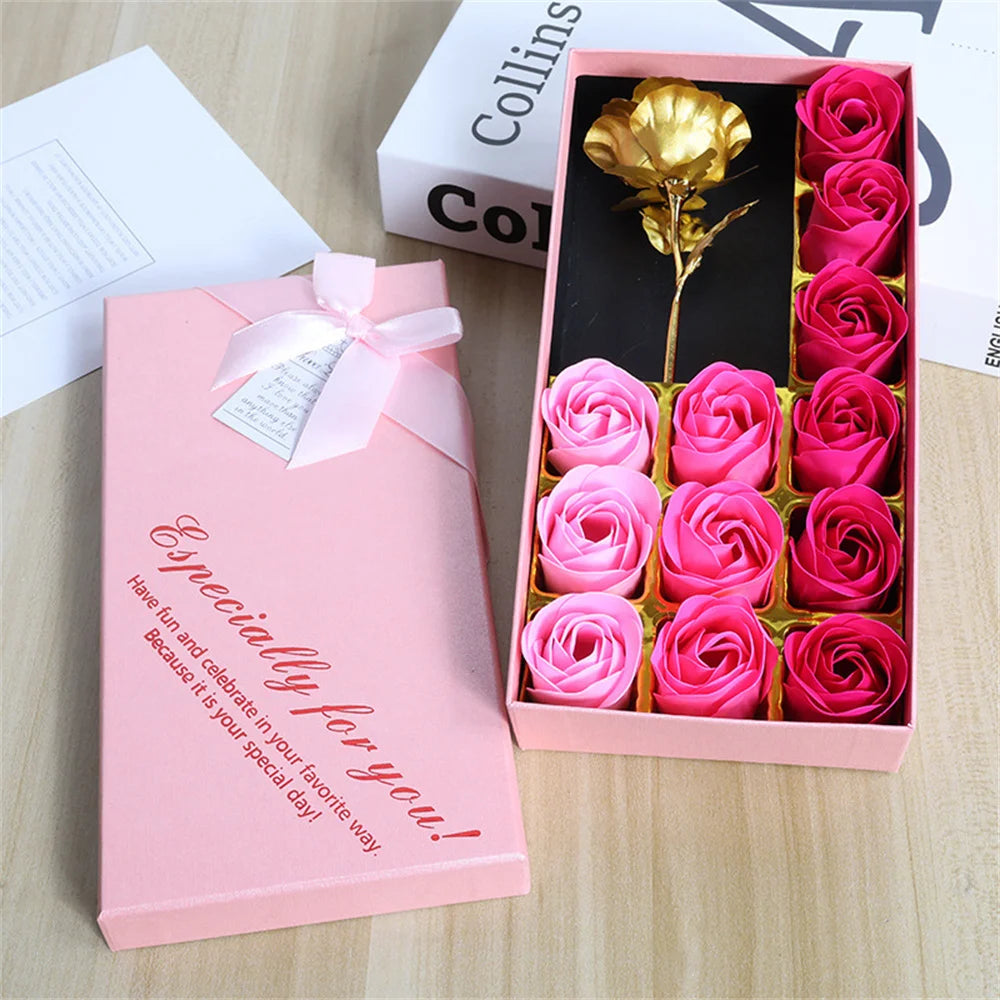 Romantic Rose Soap Gift Box with Golden Rose – Elegant Floral Set for Valentine's Day, Anniversaries & Special Occasions
