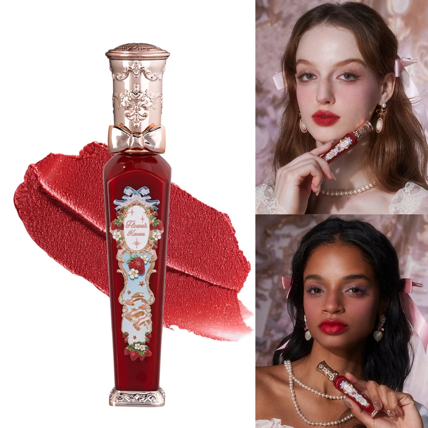 Flower Knows Strawberry Rococo Matte Lip Cream Vegan Waterproof Long Lasting Lip Stain Lightweight Blur Tint For Women Girl
