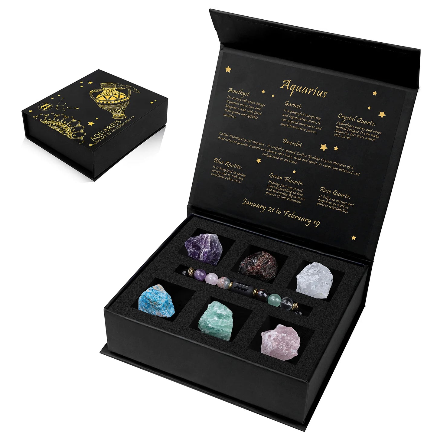 Zodiac Constellation Gift Set – Natural Stone Bracelet & Crystal Box for Astrology Lovers