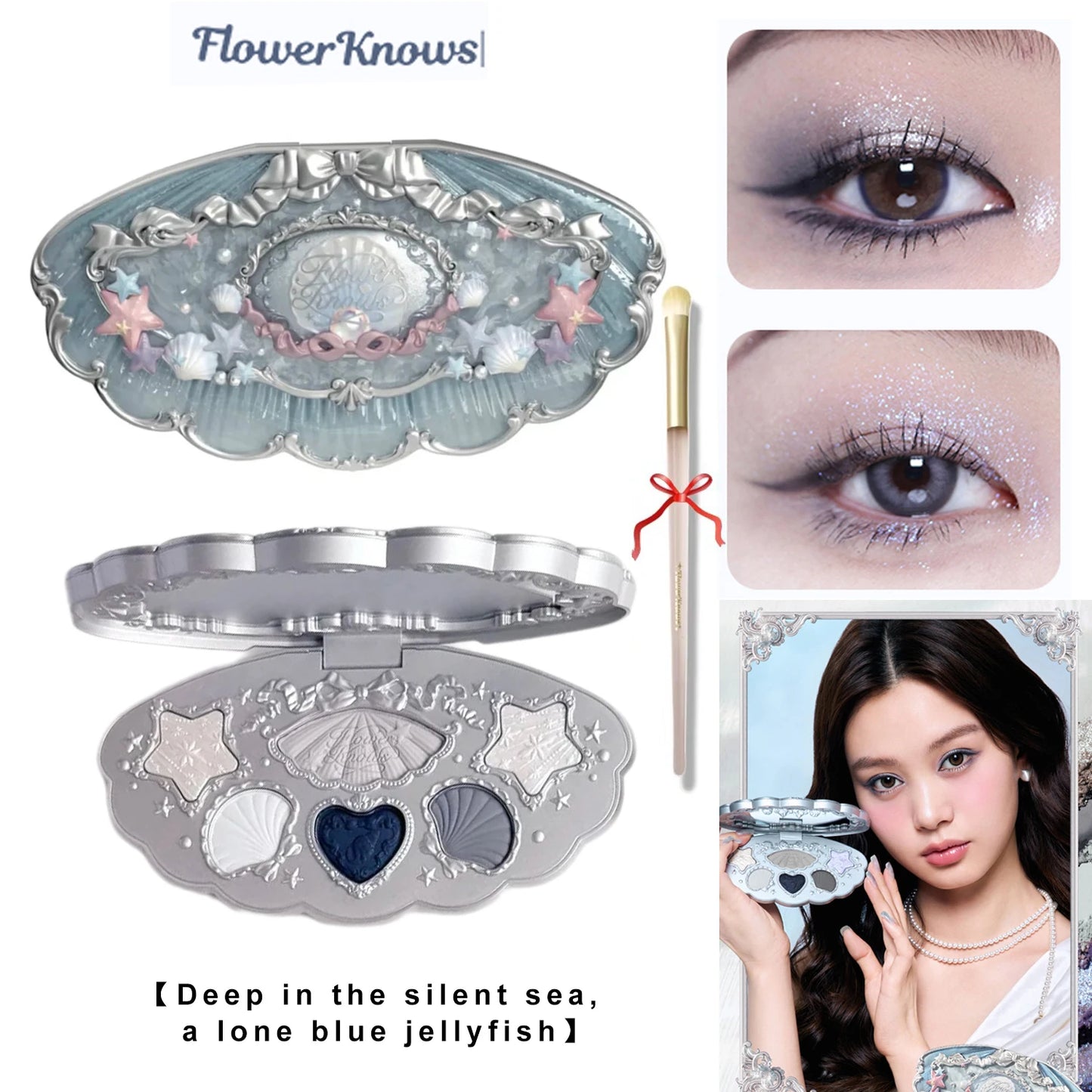 Flower Knows Shell Eyeshadow Palette 6 Colors Matte Shimmer Highly Pigmented Long Lasting Blendable Natural Look Makeup