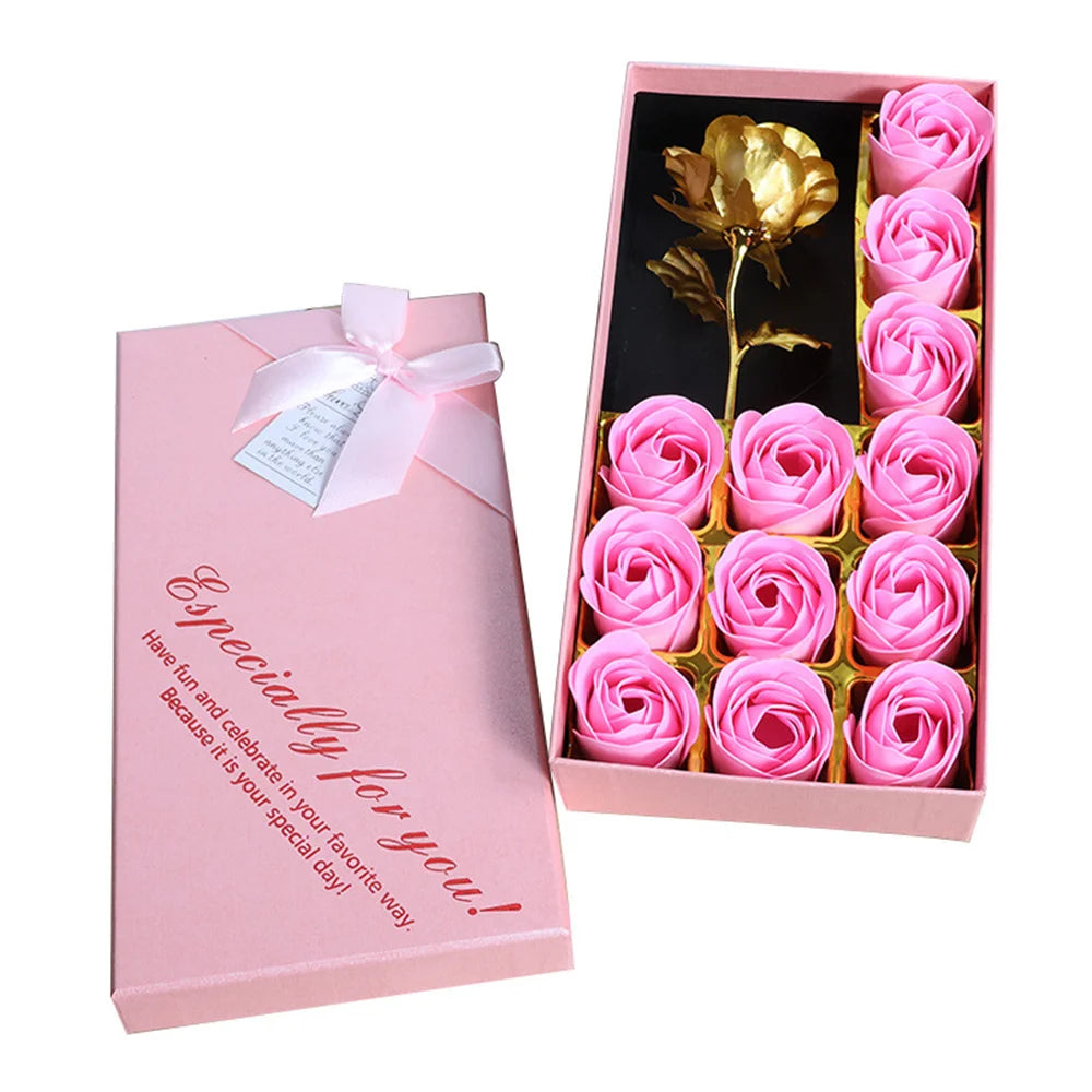 Romantic Rose Soap Gift Box with Golden Rose – Elegant Floral Set for Valentine's Day, Anniversaries & Special Occasions