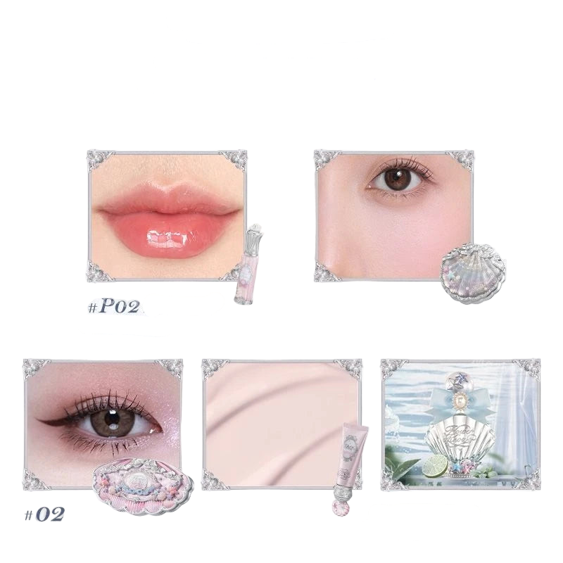 5pcs/set 2025 New Flower Knows Shells Pearl Series Lip gloss Eyeshadow Powder Blush Face Primer Base Makeup Set
