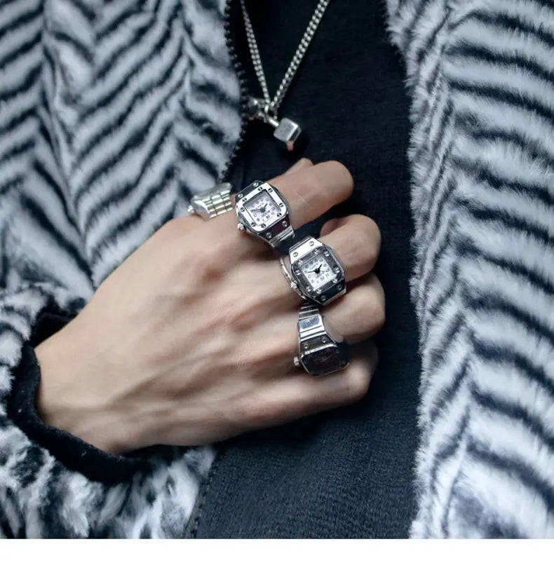 Vintage Punk Mini Watch Ring – Unique Quartz Timepiece for Men & Women | Stylish Retro Finger Accessory